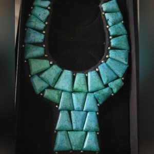 OOAK Handcrafted Northern India Geometric Turquoise Bib Necklace